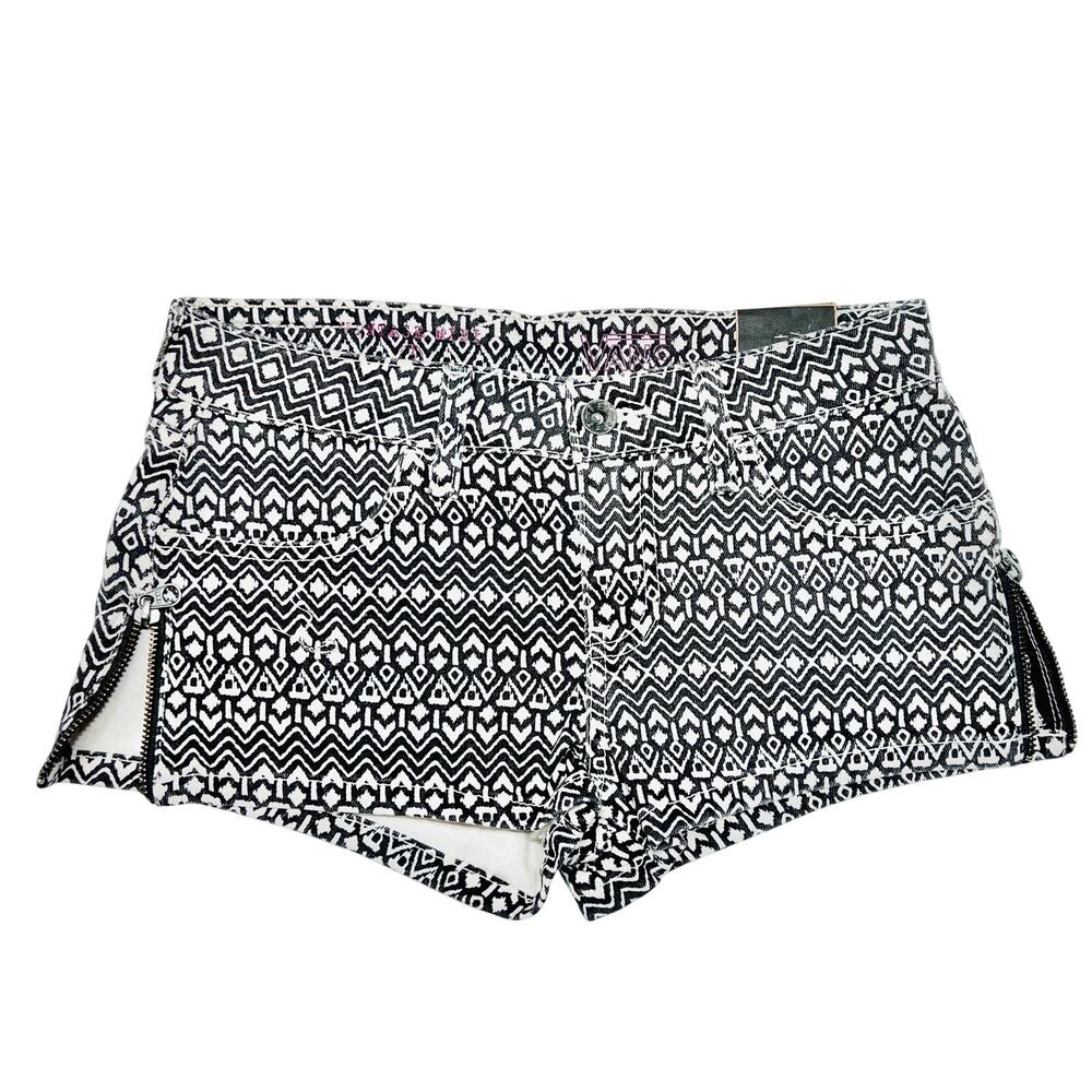 Vans G Denim Zip Mini Shorts Size 3 Black White Pattern Zippers New with Tags